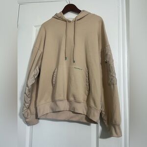 “UNISEX “  YoungLA Beige Hoodie with Pocket and Sleeve Detail